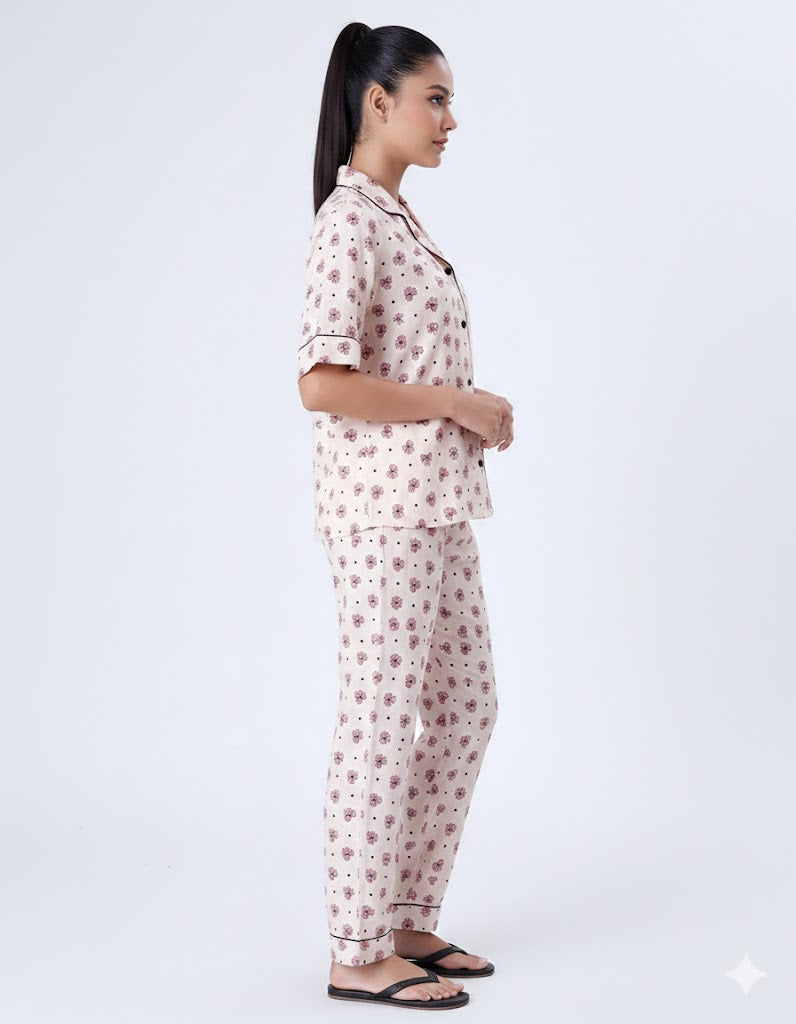Linen Summer Pajama Suit - Ribbon And hearts
