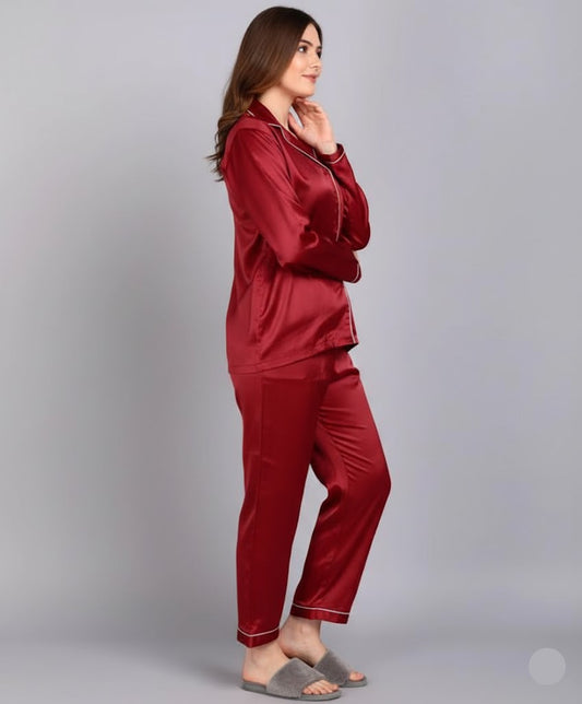 Plain Silk Mehroon Night Dress