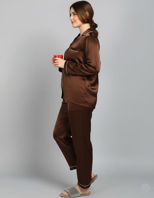 Plain Silk Brown Night Dress