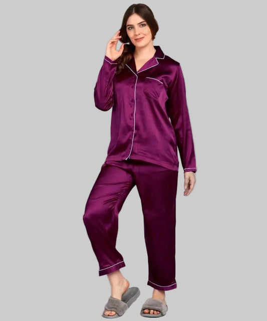 Plain Silk Purple  Night Dress