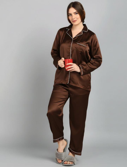 Plain Silk Brown Night Dress