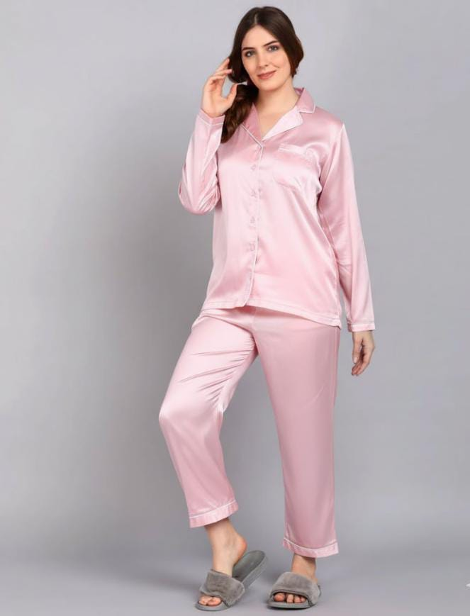 Plain Silk Pink Night Dress