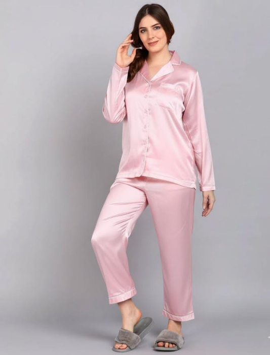 Plain Silk Pink Night Dress