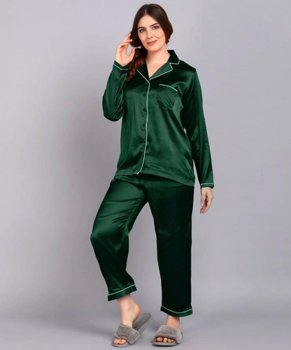 Plain Silk Green  Night Dress