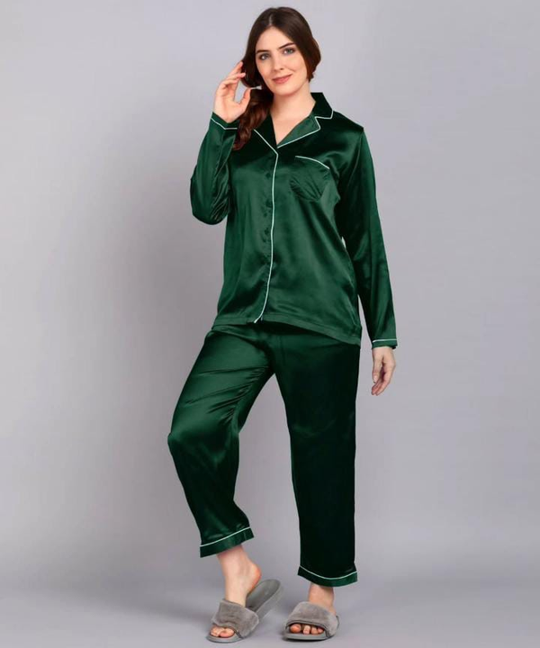 Plain Silk Green  Night Dress