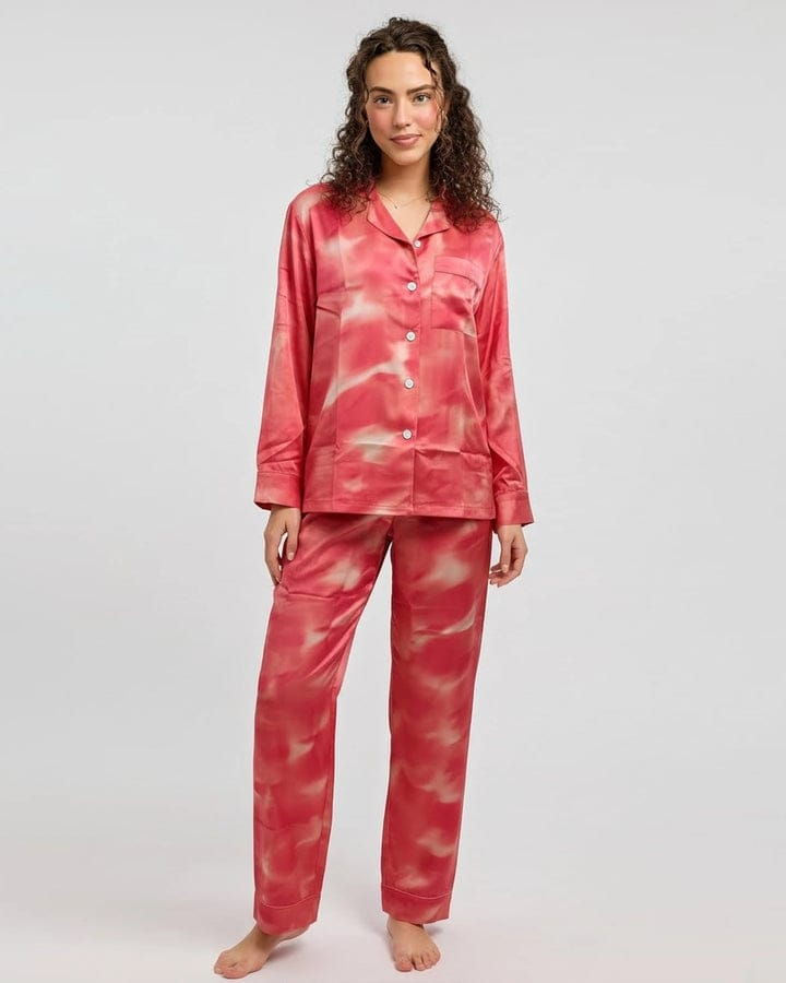 Linen Pajama Suit - Red Rose Dusk