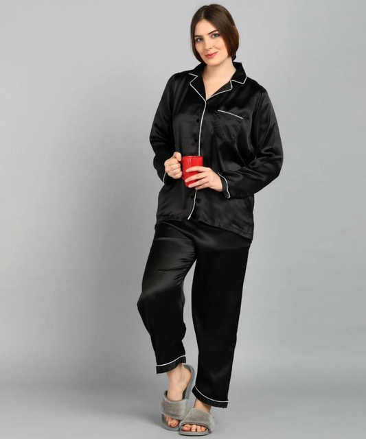 Plain Silk Black Night Dress