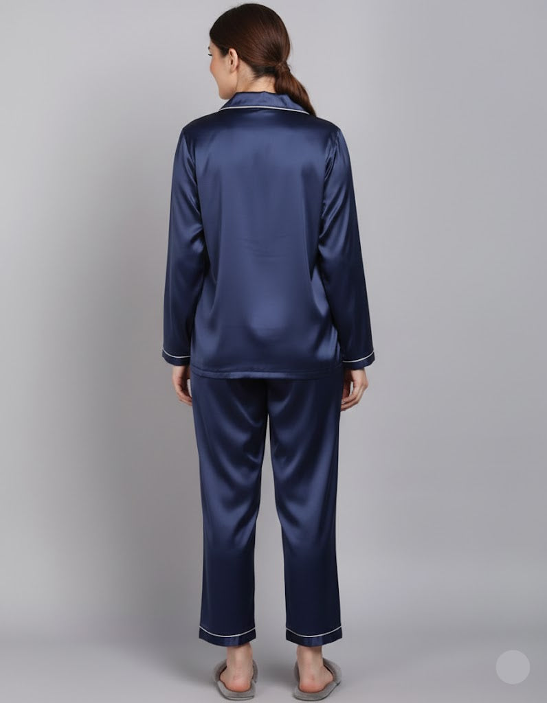 Plain Silk Dark Blue  Night Dress