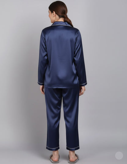 Plain Silk Dark Blue  Night Dress