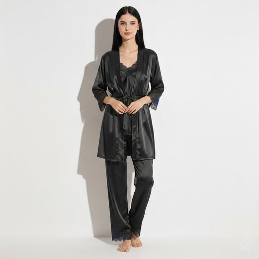 Royal Bridal Silk black 5pcs Nightgown set