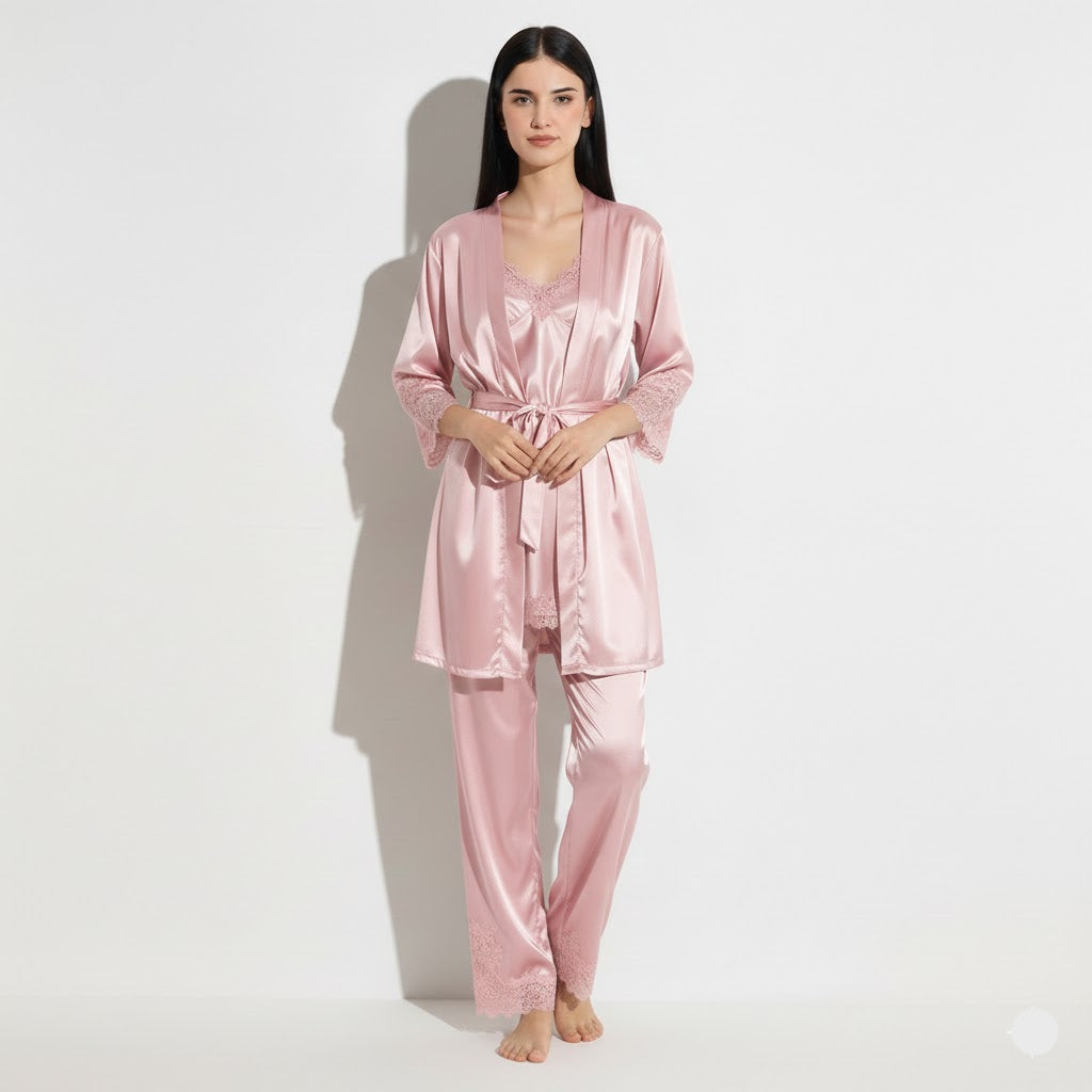 Royal Bridal Silk Pink 5pcs Nightgown set