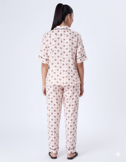 Linen Summer Pajama Suit - Ribbon And hearts