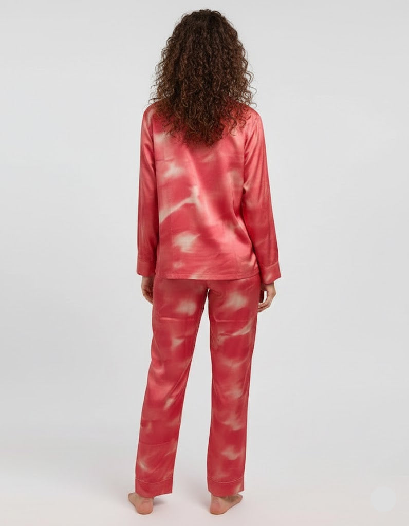 Linen Pajama Suit - Red Rose Dusk
