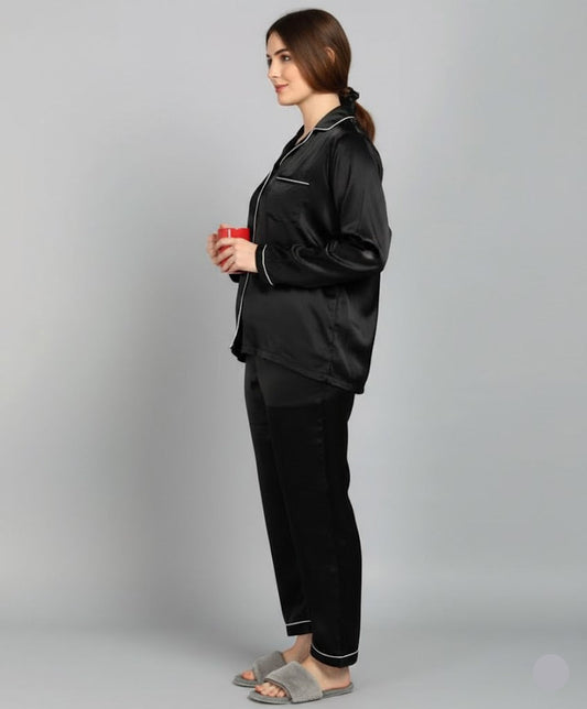 Plain Silk Black Night Dress