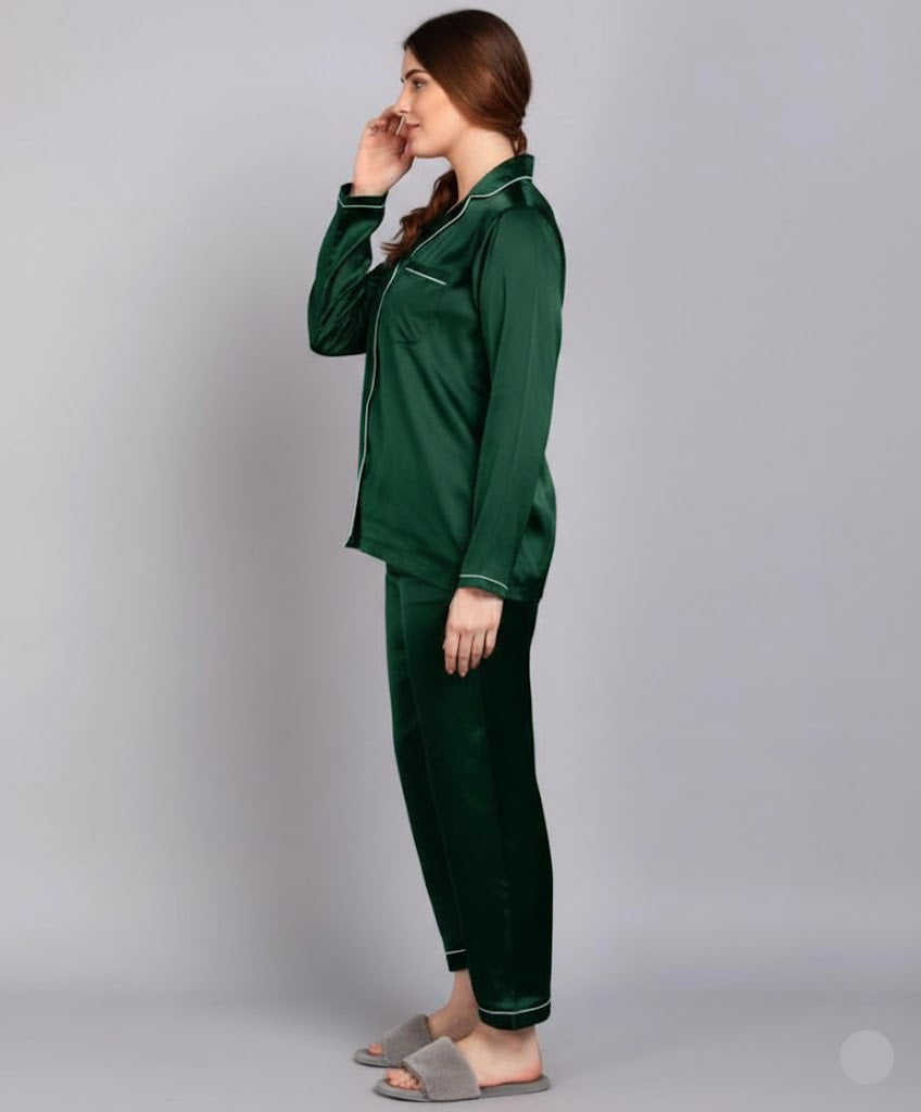 Plain Silk Green  Night Dress