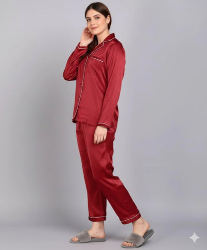 Plain Silk Mehroon Night Dress