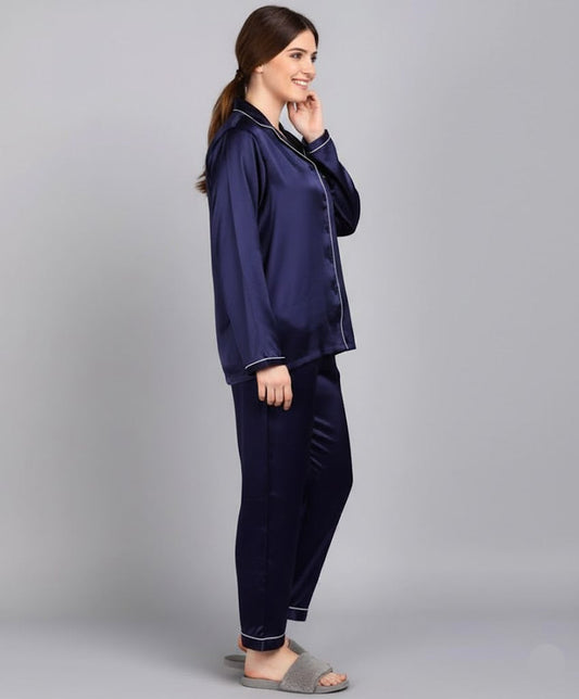 Plain Silk Dark Blue  Night Dress