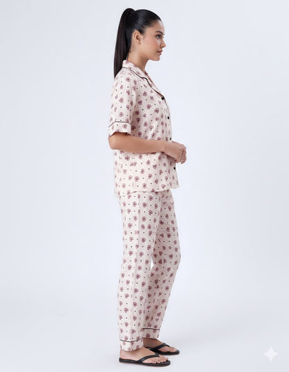 Linen Summer Pajama Suit - Ribbon And hearts