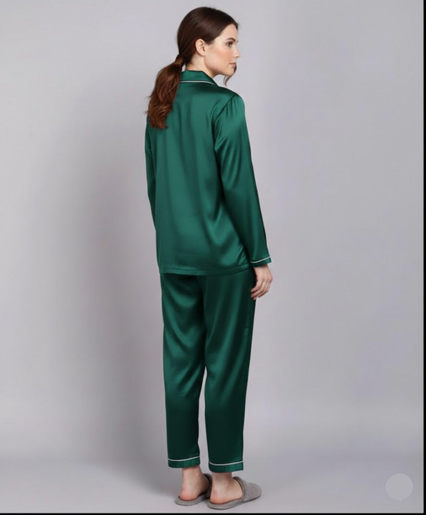 Plain Silk Green  Night Dress
