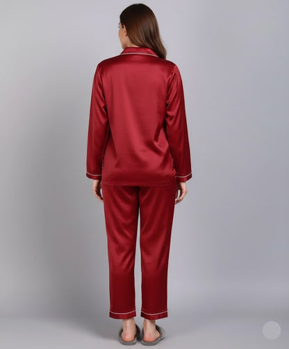 Plain Silk Mehroon Night Dress