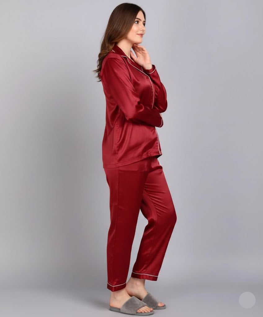 Plain Silk Mehroon Night Dress