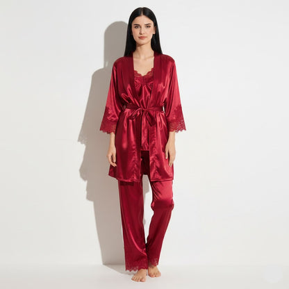 Royal Bridal Red Silk 5pcs Nightgown set