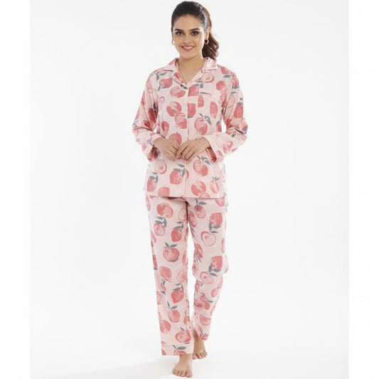 Linen Women’s Peach Print Satin Nightwear PJ Set