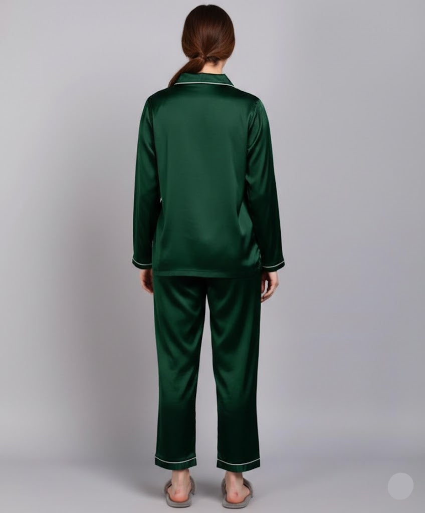 Plain Silk Green  Night Dress