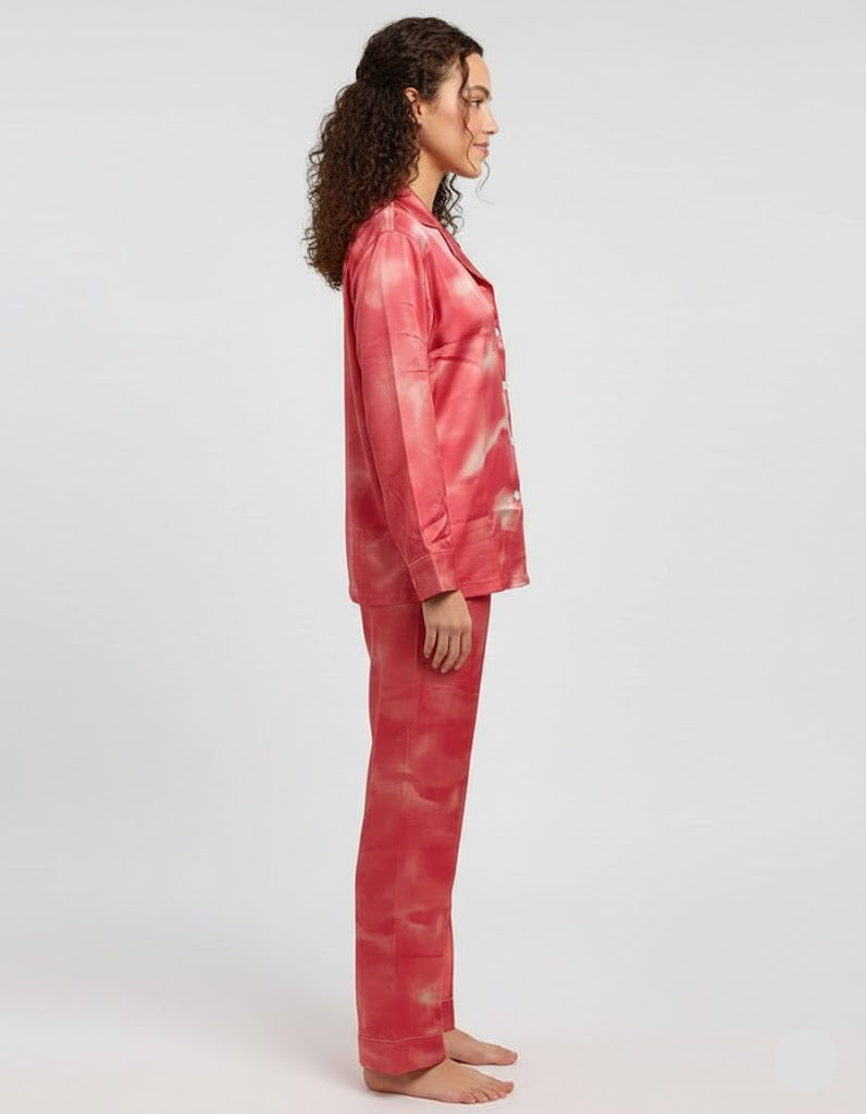 Linen Pajama Suit - Red Rose Dusk
