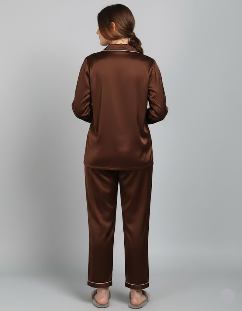 Plain Silk Brown Night Dress