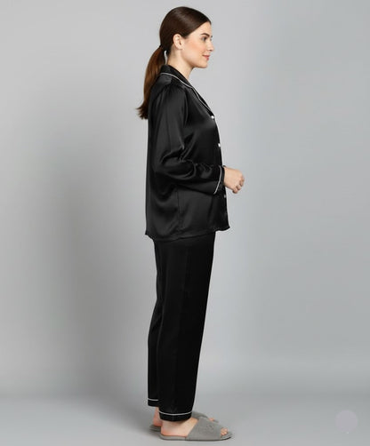 Plain Silk Black Night Dress