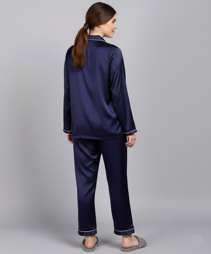 Plain Silk Dark Blue  Night Dress