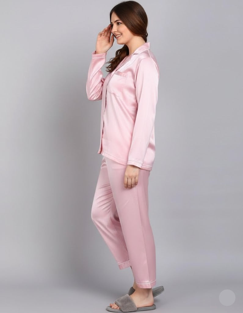 Plain Silk Pink Night Dress