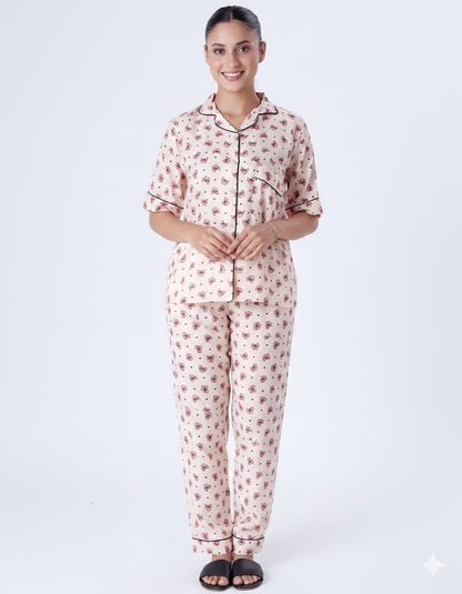 Linen Summer Pajama Suit - Ribbon And hearts