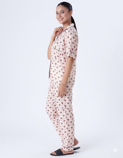 Linen Summer Pajama Suit - Ribbon And hearts