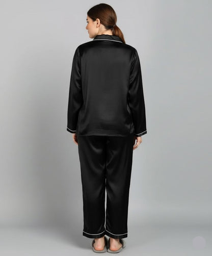 Plain Silk Black Night Dress