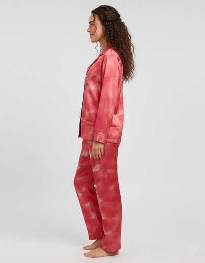 Linen Pajama Suit - Red Rose Dusk