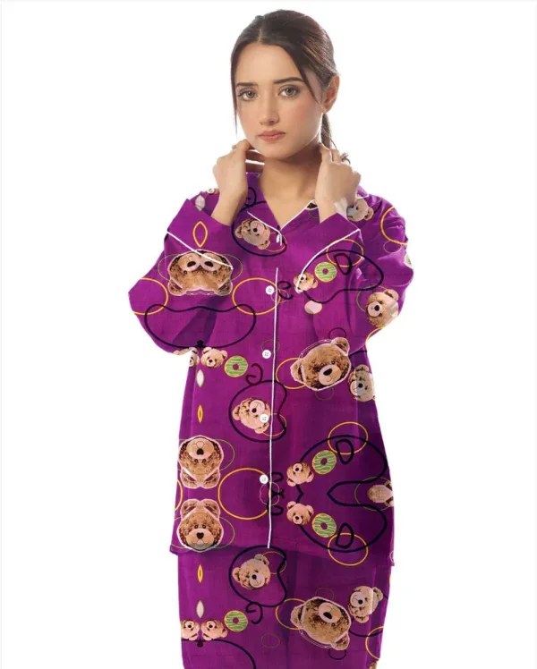 SAFQ Premium Linen Pajama Suit with Scrunchie – Teddy Dreamwear | 3 Piece Set